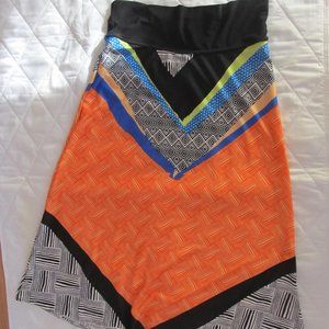 NY COLLECTION pull-on polyester/spandex multicolor midi skirt size S